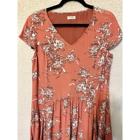 GARNET HILL muted coral Floral Viscose Short Sleeve Dress - 6 - Picture 3 of 11